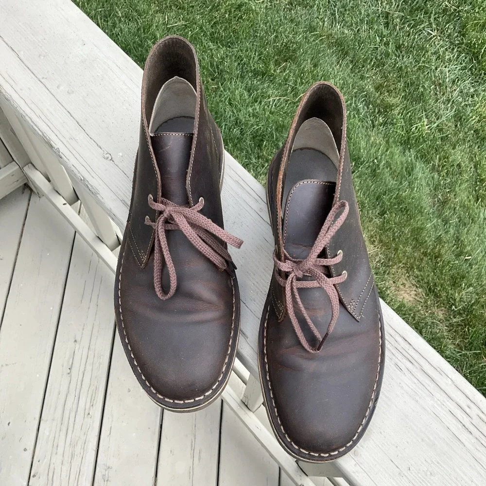 Clarks Chukka Bushacre Desert Boots 2 Eye 15770 Brown Leather Mens size 9-1/2 M